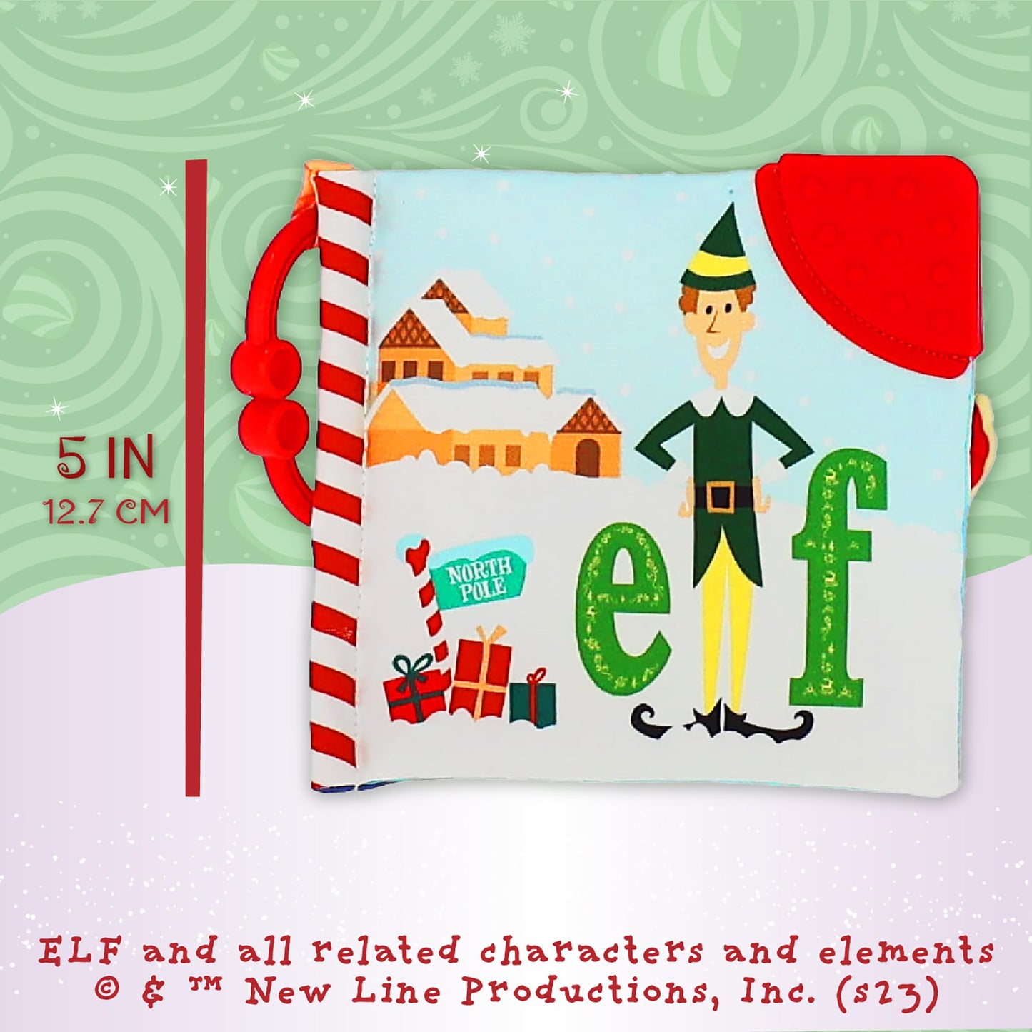 Kids Preferred Elf Soft Book - Peek-a-Boo Flap, Crinkle, BPA Free Teether Corner, On-The-Go Clip, Colorful Pages, Ages 0 Months and up, 5 in