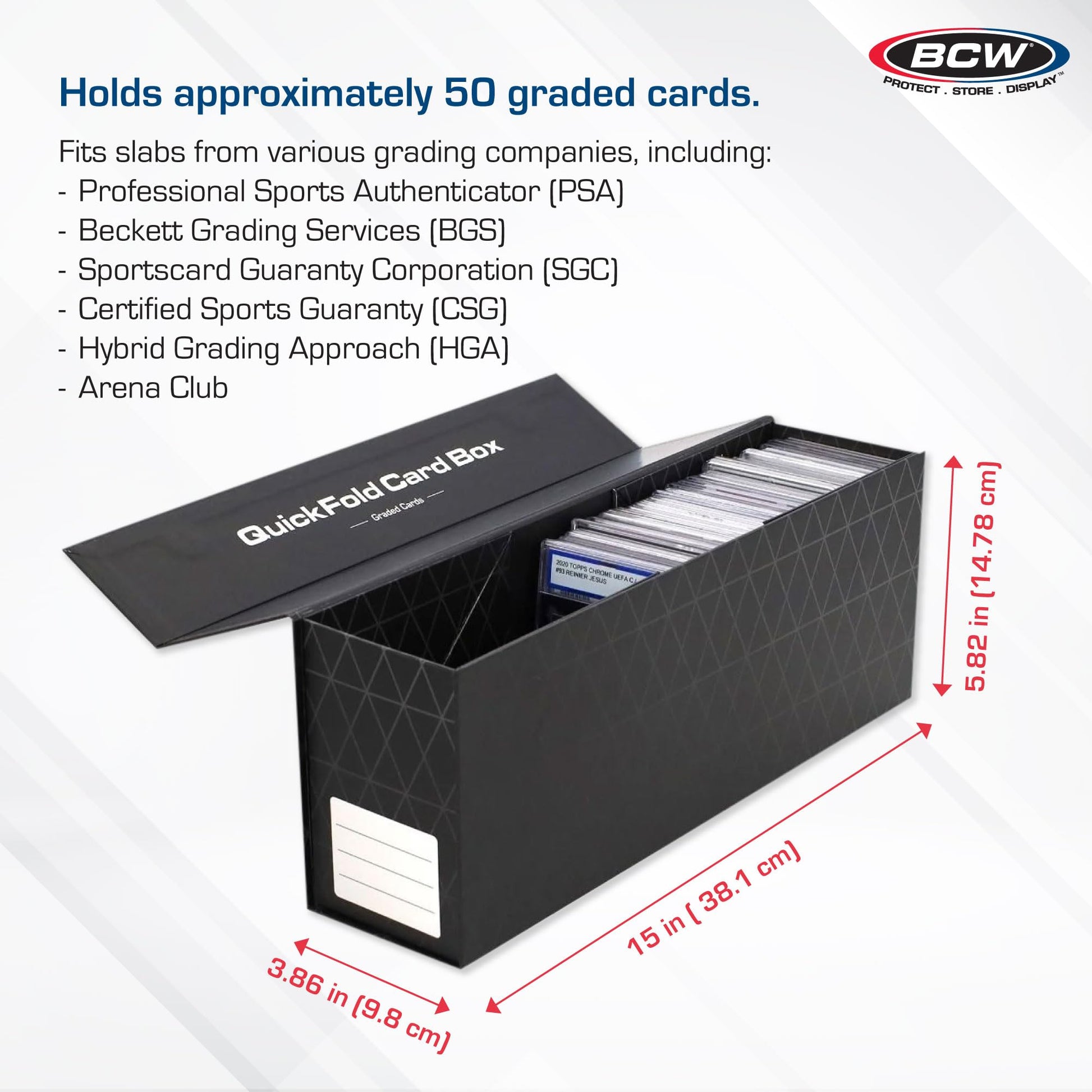 BCW QuickFold Card Boxes for Graded Cards - Black | Magnetic Closure Card Storage Box | Holds 50 Slabs for Graded Cards Each | Compatible with PSA