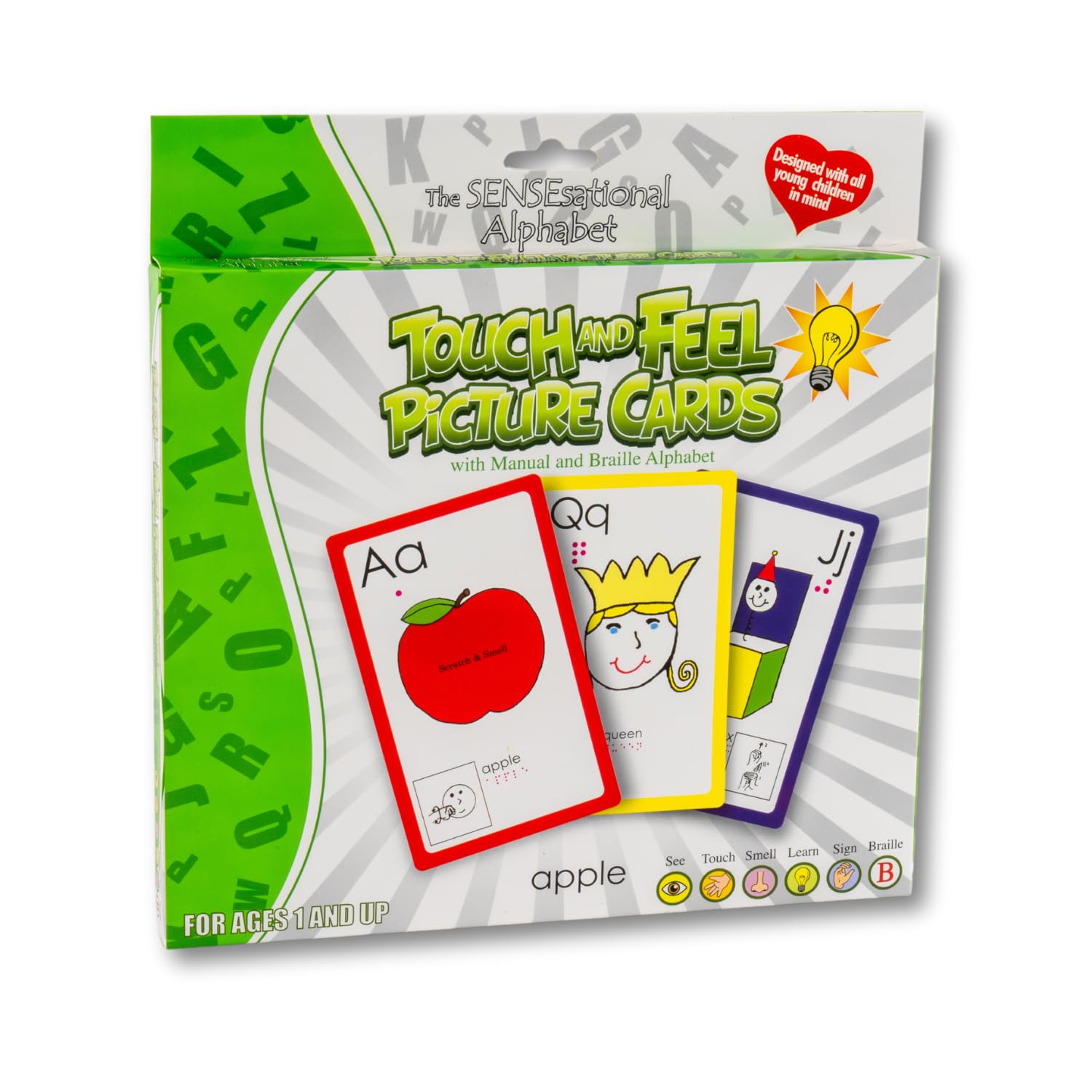 The Sensesational Alphabet Touch and Feel Flash Cards for 1 Year Old and Above - Multi-Sensory Cards for Toddlers and Kids with Braille and ASL