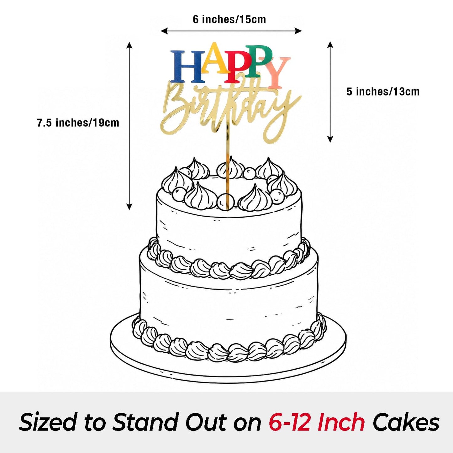 Apluselection Acrylic Happy Birthday Cake Topper, Gold Rainbow Decoration