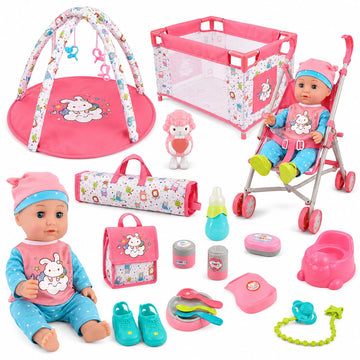 Liberty Imports Kids 18-Piece Newborn Talking Baby Doll Stroller Nursery Role Play Set w/ Playpen, Play Mat, Potty Training, Accessories (14" Doll