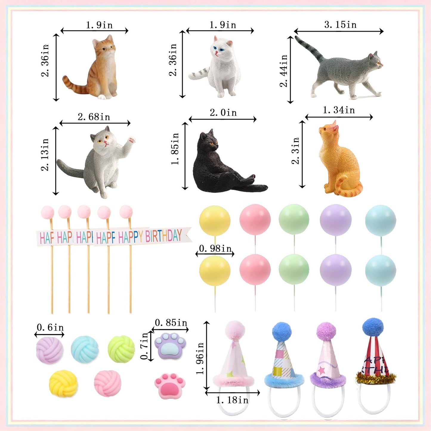 28Pcs Cat Cake Decorations, Cat Cake Toppers with Mini Hats, Animal Figure for Cat Themed Birthday Party, Pet Cake Supplies for Cat Lovers