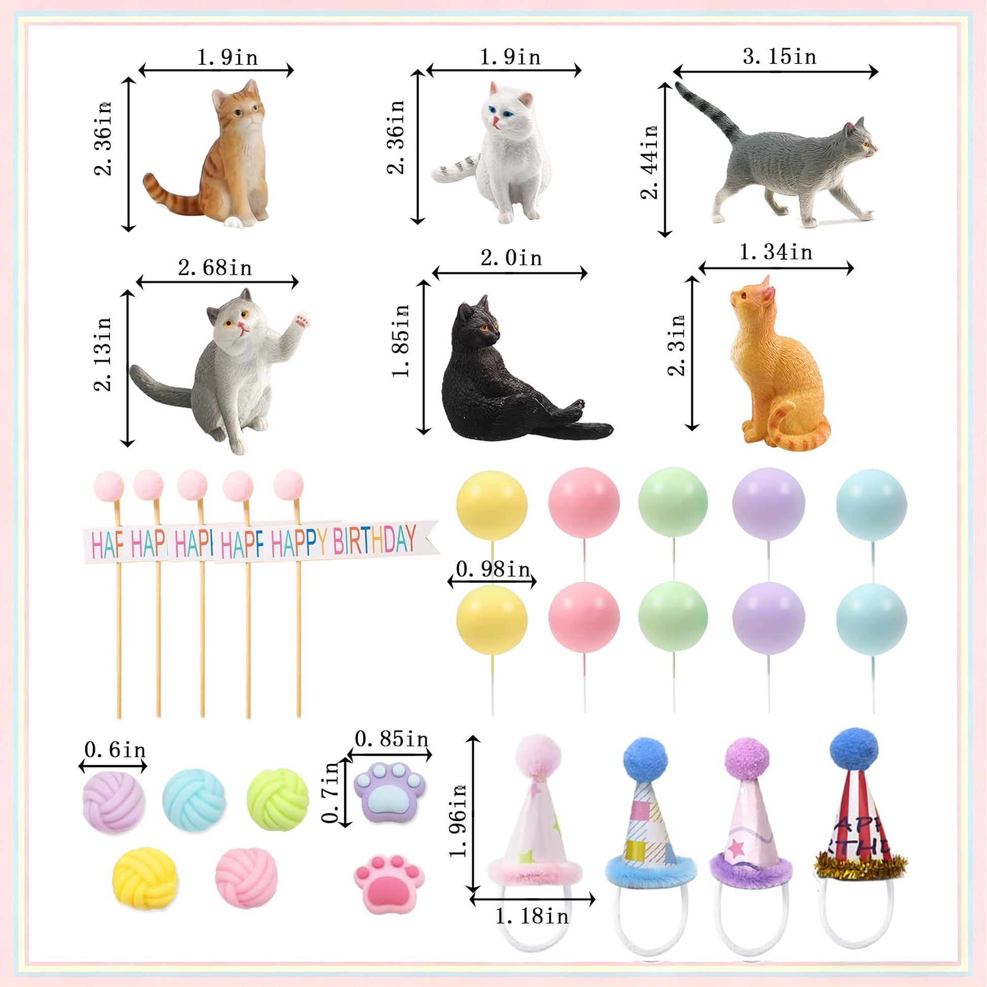 28Pcs Cat Cake Decorations, Cat Cake Toppers with Mini Hats, Animal Figure for Cat Themed Birthday Party, Pet Cake Supplies for Cat Lovers
