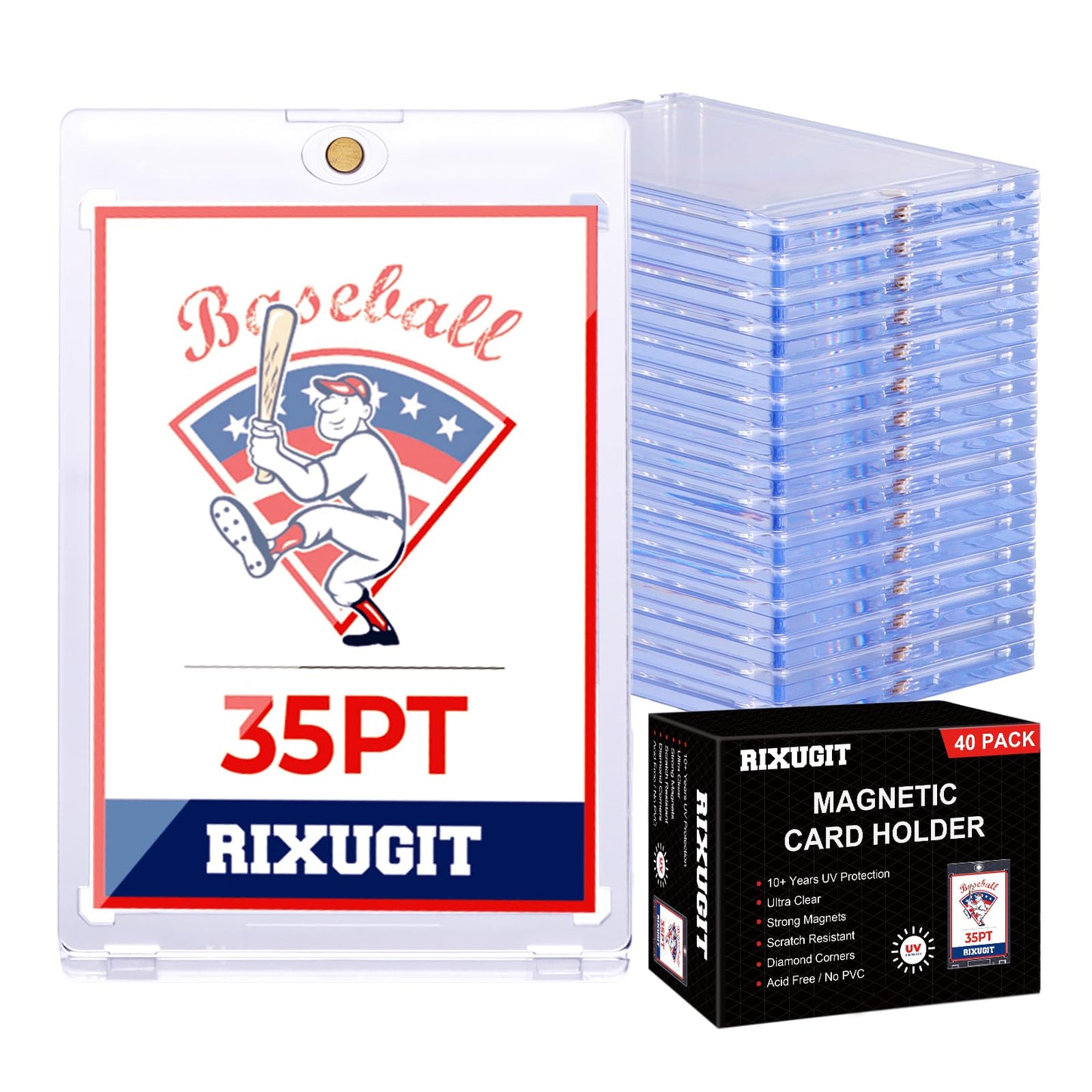 RIXUGIT 40 Pack 35pt One Touch Magnetic Card Holders