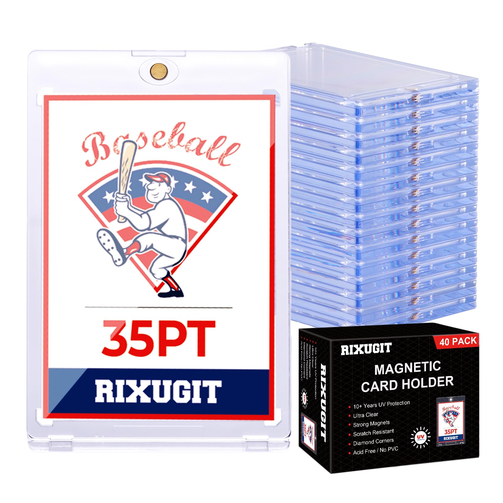 RIXUGIT 40 Pack 35pt One Touch Magnetic Card Holders