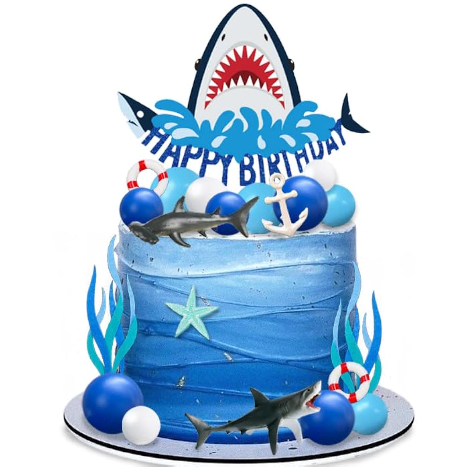 22 PCS Shark Cake Topper Shark Figurines Decorations for Ocean Theme Birthday Supplies (Blue)