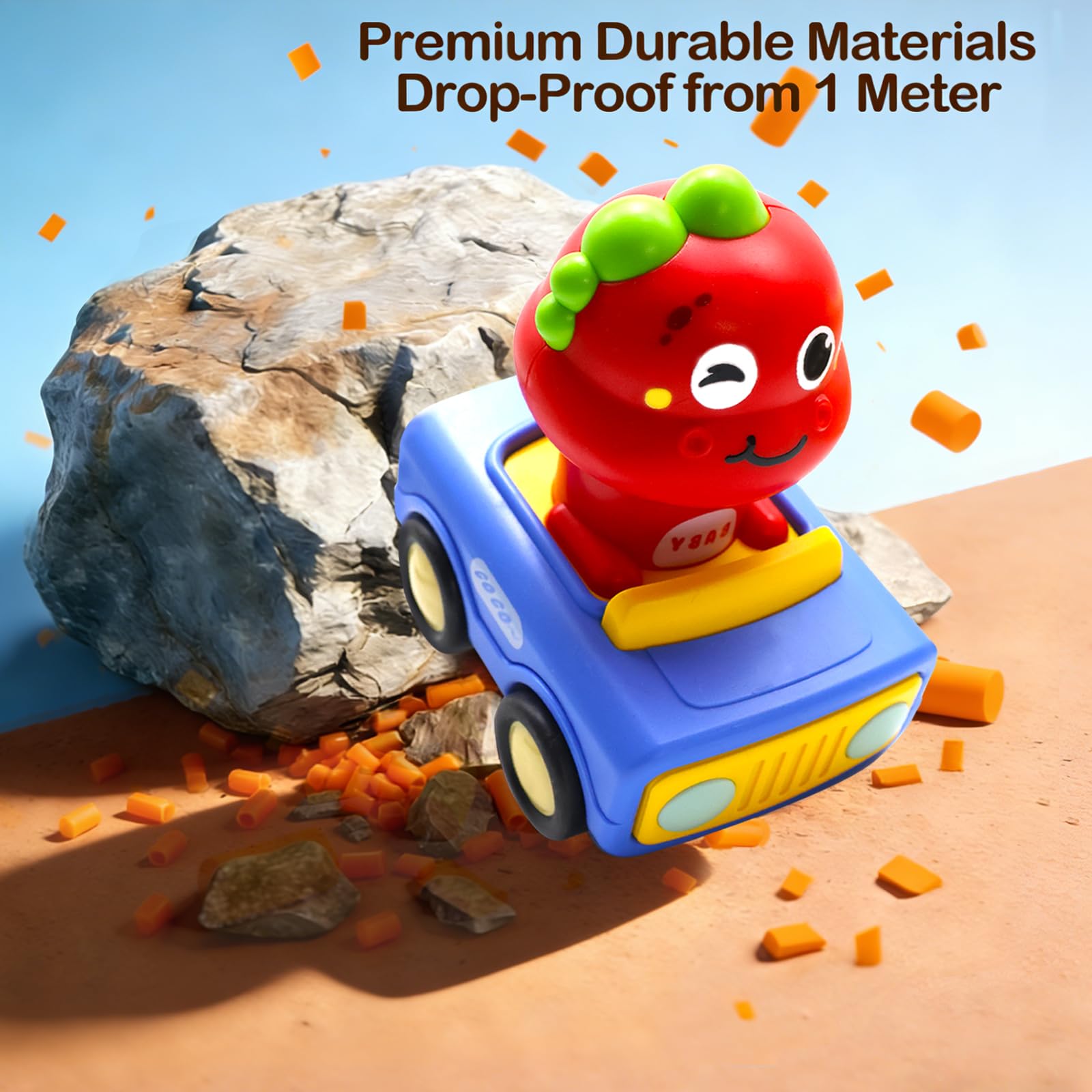 Pbooo Press to Go Car, Dinoaur Car Toys for Toddlers 1-3, Kids' Play Vehicles and Race Cars, Push Go Cars for 6-12-18 Month, Ideal Christmas