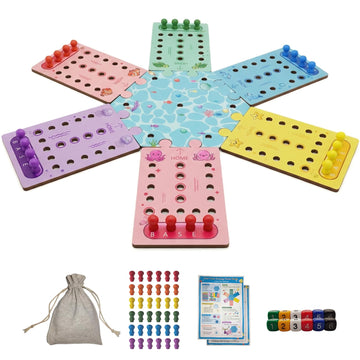 Kivan Base Wooden Board Game, Premium 2-6 Player Wooden Fast Track Board Game-Ocean Animal Theme Single-Sided 36 Colorful Pawns & 12Dice, Fast Track