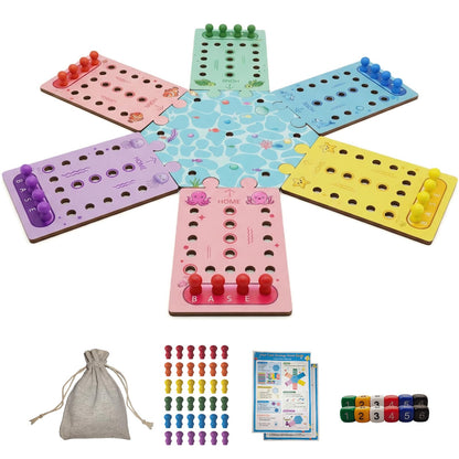 Kivan Base Wooden Board Game, Premium 2-6 Player Wooden Fast Track Board Game-Ocean Animal Theme Single-Sided 36 Colorful Pawns & 12Dice, Fast Track