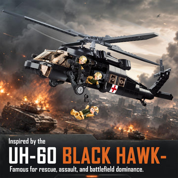 Sluban UH-60 Black Hawk Helicopter Building Set, Military Rescue Helicopter Model, 692-Piece Airplane Building Bricks Compatible with Major Brand