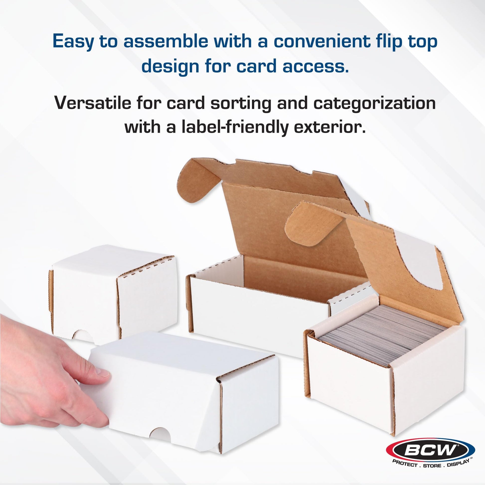 BCW 400-Count Trading Card Storage Box | Baseball Card Storage Box for Sports Cards | Cardboard Organizer for Football, Basketball & More - 4 Pack