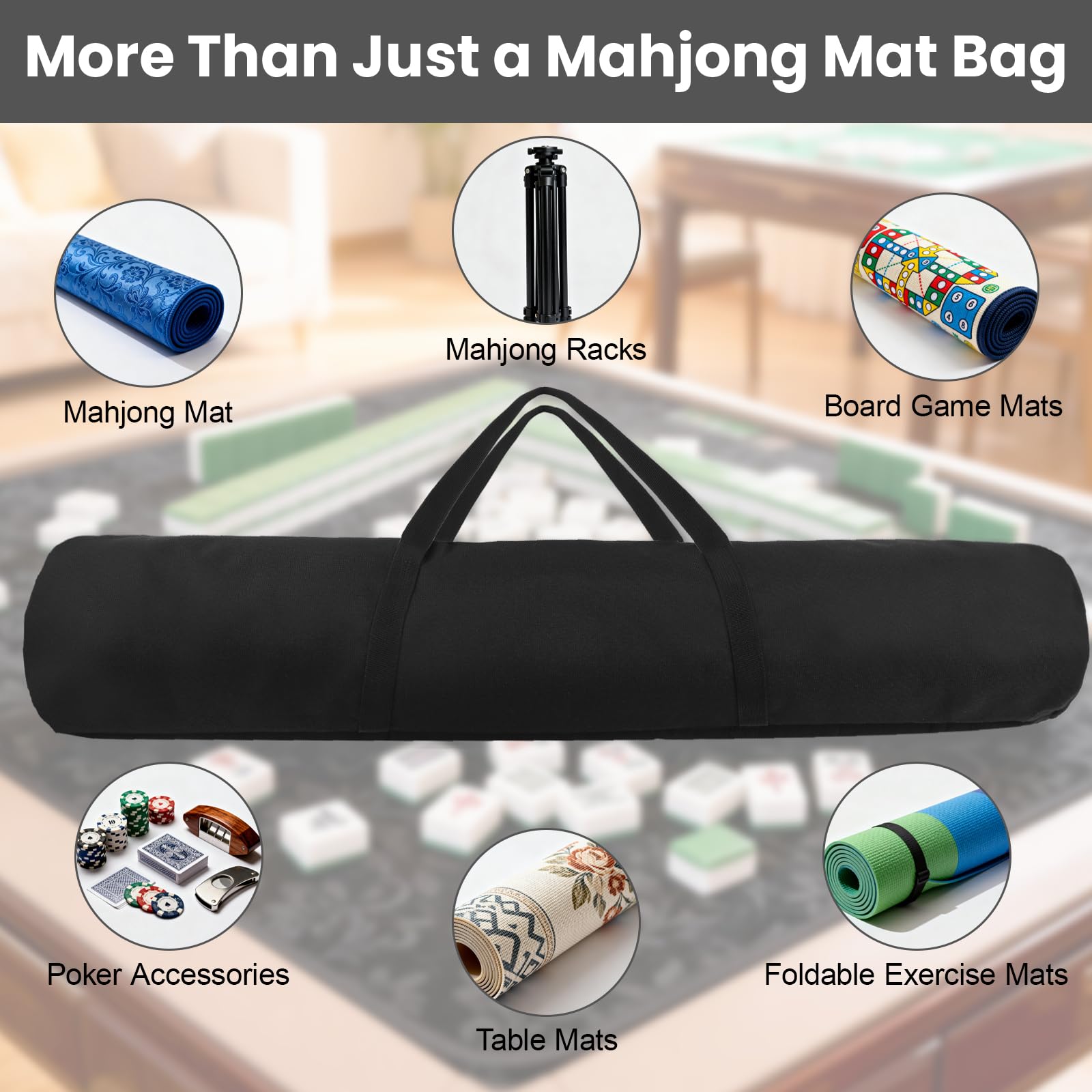 YCQDDA 34-Inch Mahjong Mat Bag, Heavy-Duty Canvas Carrying Bag with Center Dual Handles & Smooth Zipper, Fits Mahjong Mat, Racks & Tiles, All-in-One