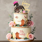Cowgirl Cake Topper Pink Ball Horse Boho Flower Grass Artificial Eucalyptus Cake Decorations for Western Theme Cowgirl Birthday Pink Flower Horse