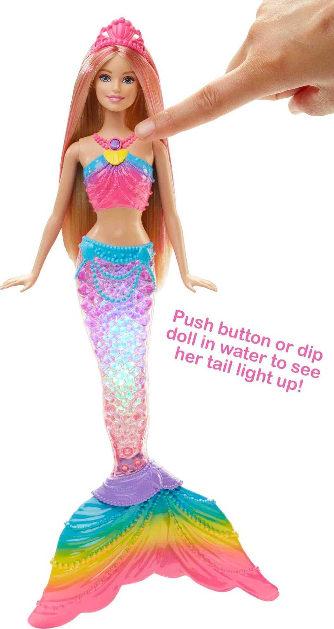 Barbie Dreamtopia Doll, Rainbow Lights Mermaid with Glimmering Light Up Rainbow Tail, Tiara and Blonde Hair