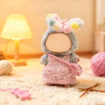 15 17cm Doll Clothes(NO Doll), Cute Dolls Outfit Accessories with Knitted Dress + Hair Clip + Bag, Small Kawaii Clothes Set for Dolls