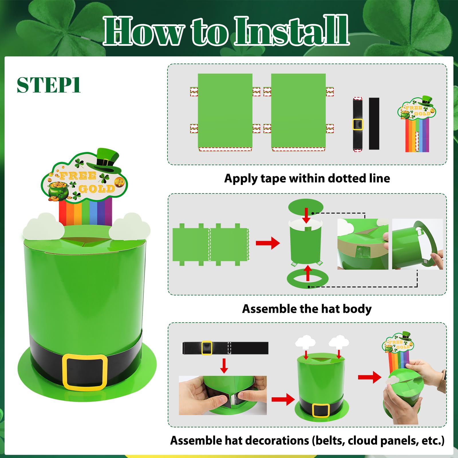 whumsdog St. Patrick's Day DIY Leprechaun Trap Kit for Kids- Craft Catch a Leprechaun Trap Set with Cauldron Kettles, Theme Stickers, Shamrock Coins |