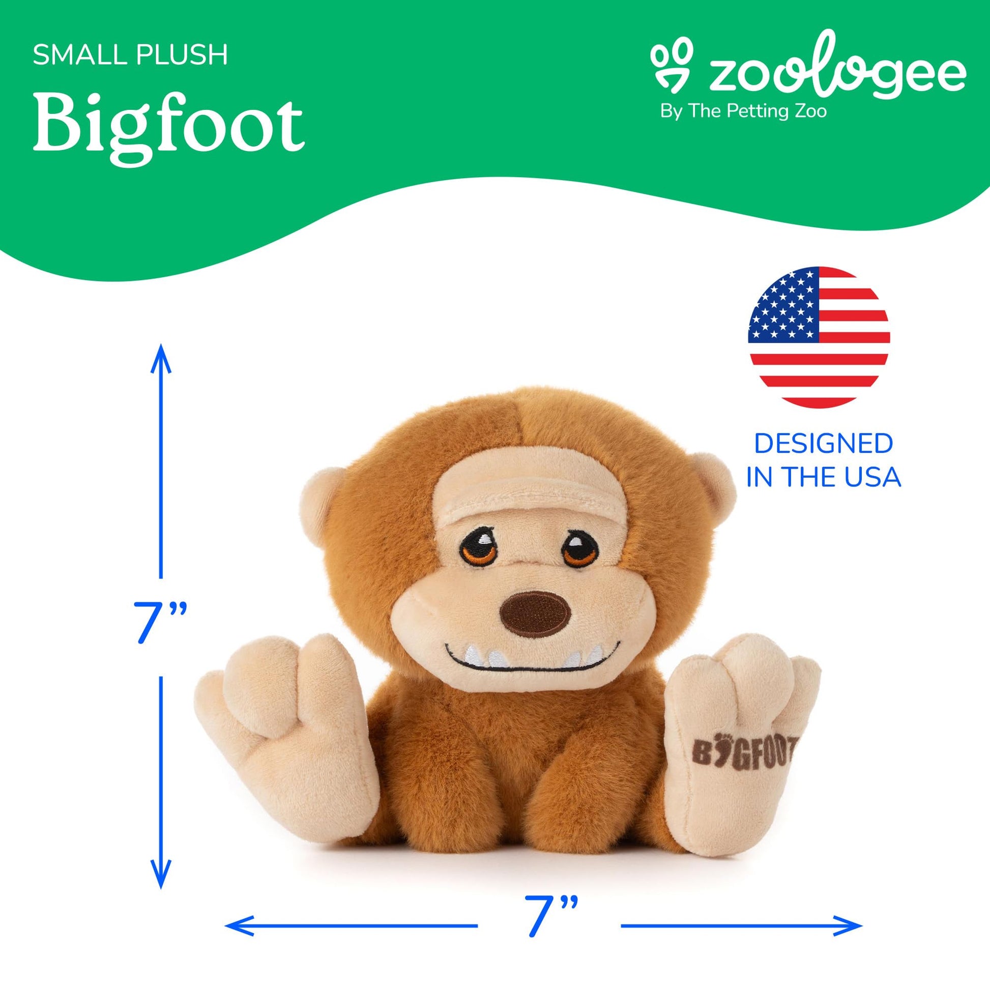 The Petting Zoo Bigfoot Stuffed Animal Plushie, Gifts for Kids, Snugletz Zoologee Plush Toy, 7 in