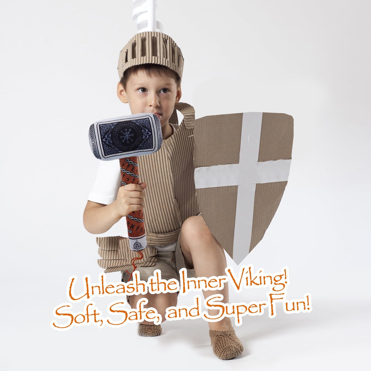 June Garden Little Vikings Soft Plush Hammer - Pretend Play Viking Weapon for Kids - 13” Nordic Inspired Toy
