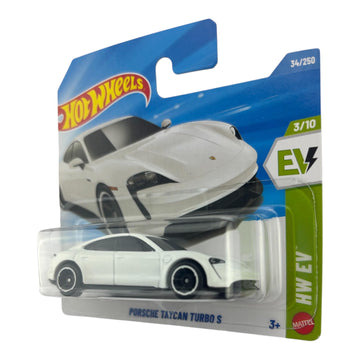 Hot Wheels Porsche Taycan Turbo S [White] HW EV 3/10, 34/250, 1:64 Scale Diecast Toy Vehicle