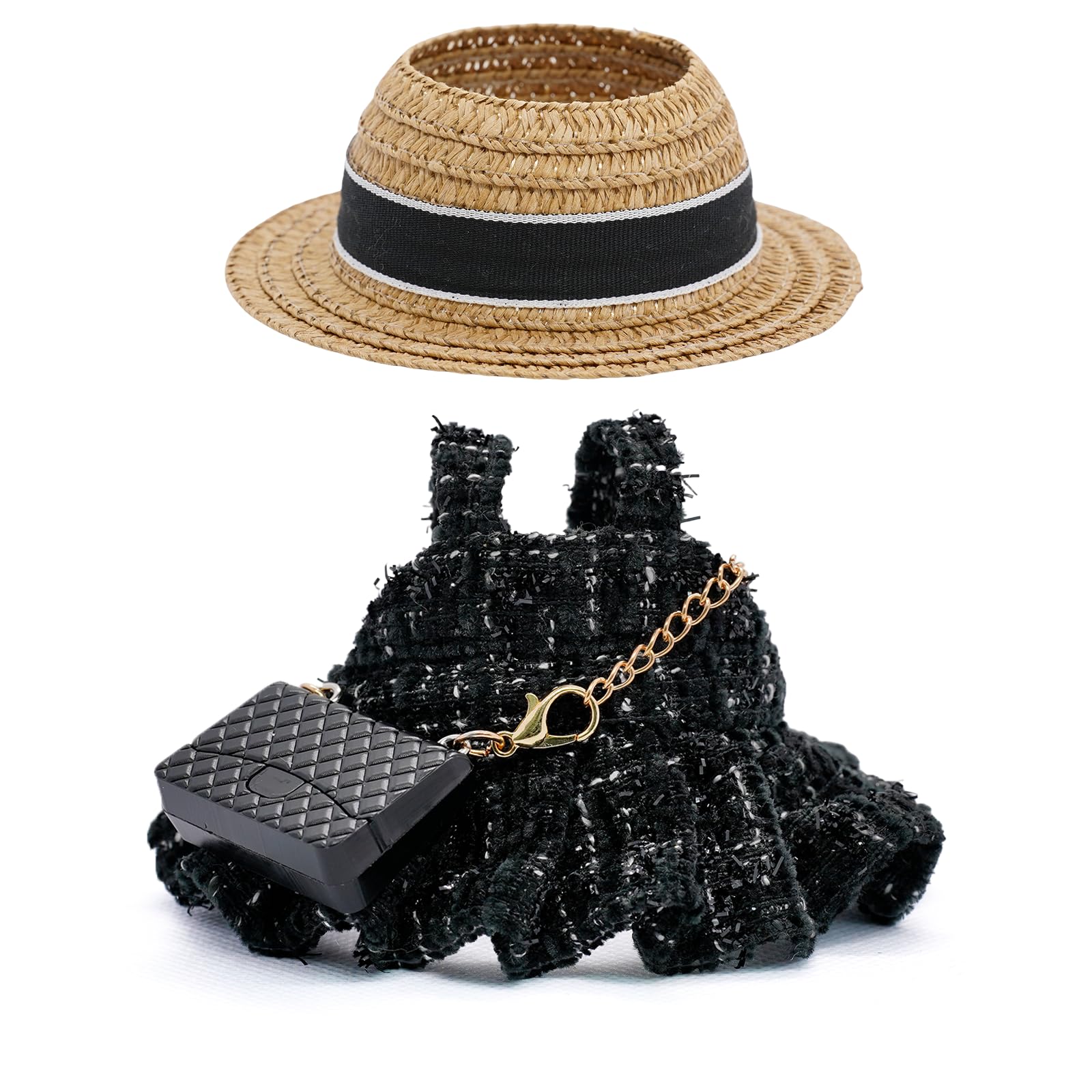 LYBHYQTII 17cm Doll Clothes- Luxury Chic Style Set High-End Fashion Accessories - Premium Handmade Clothes 3 Piece Set Hat & Black Bag & Dress