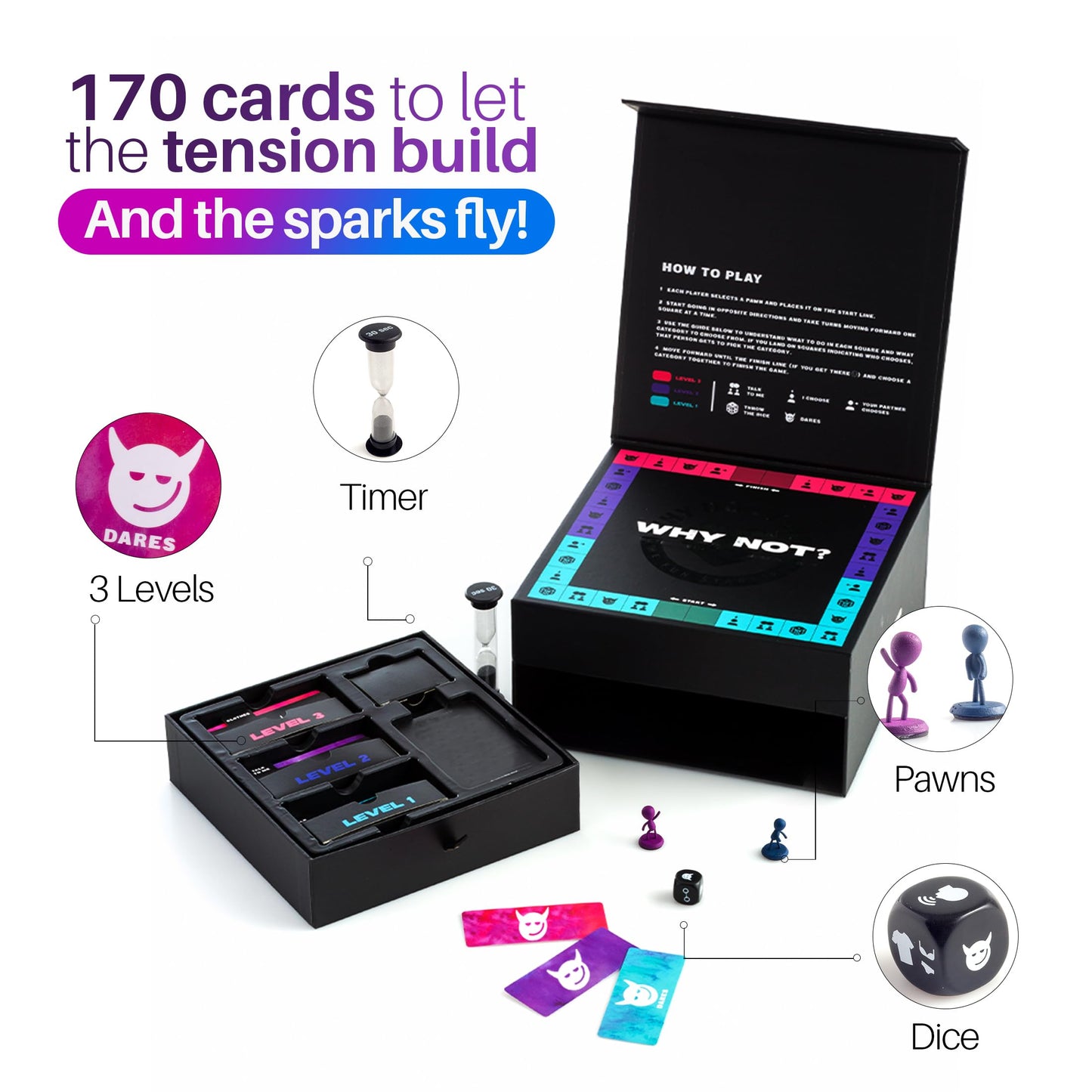 Why Don't We - Why Not? Fun and Romantic Board Game for Couples - 170 Cards with Conversations Dares and More for 2 Players