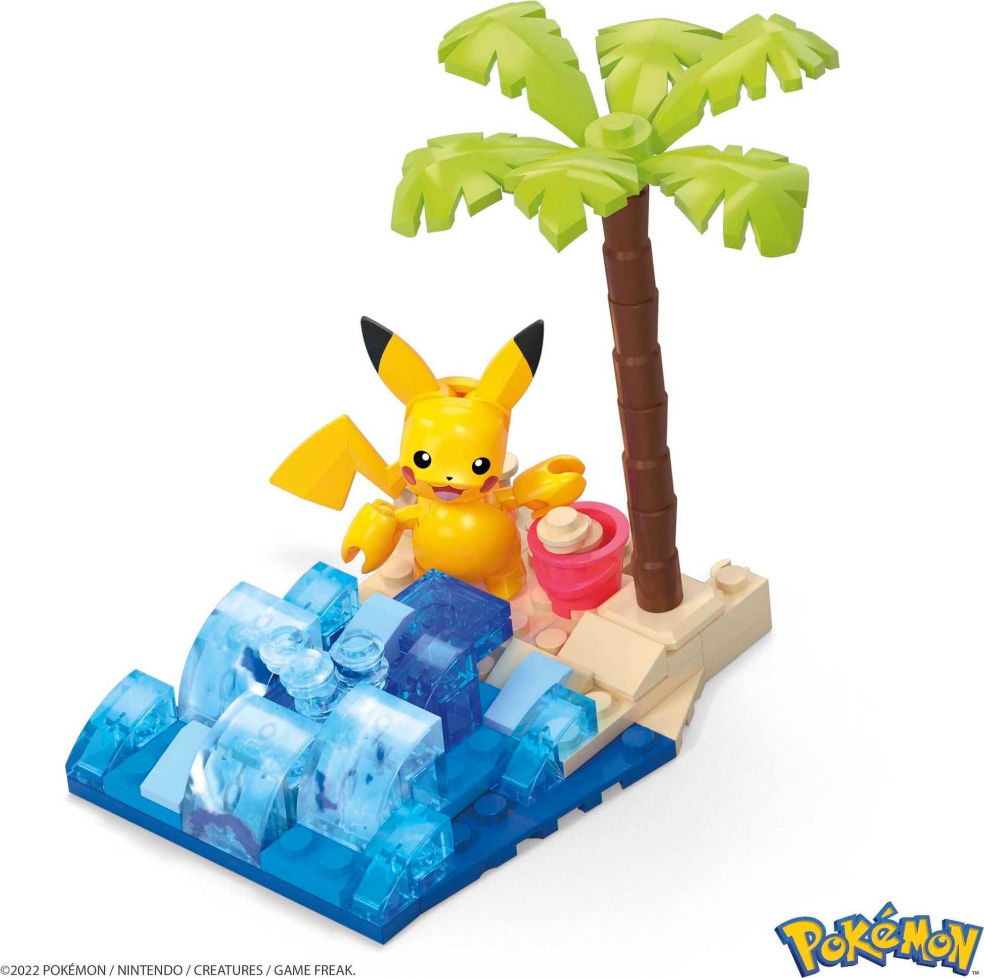 MEGA Pokemon Action Figure Building Toys Set, Pikachu's Beach Splash with 79 Pieces, 1 Poseable Character, Gift Idea for Kids