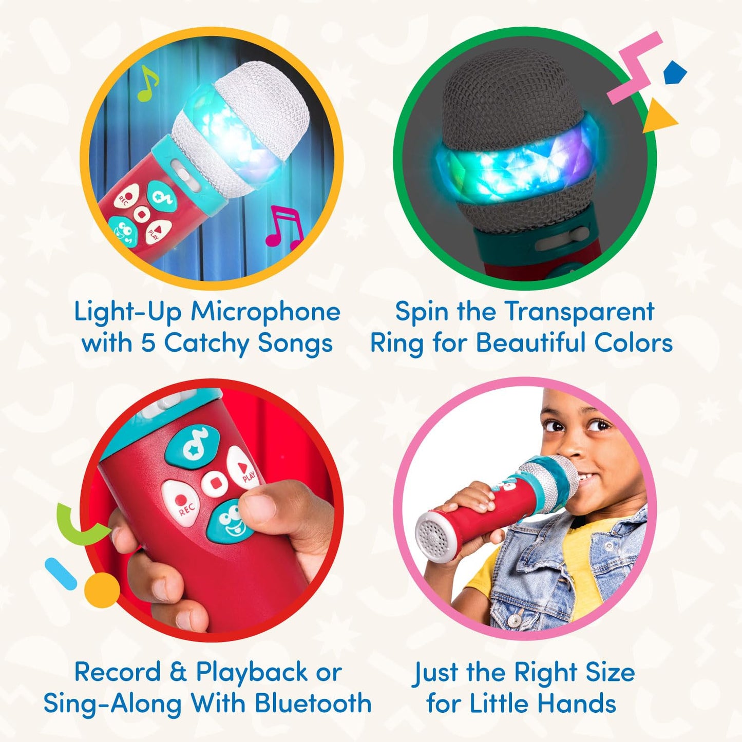 Battat - Toy Karaoke Mic - Light-Up & Voicechanging Microphone - Record & Playback - Sing - Along with Bluetooth - 3+ Years- Musical Light Show