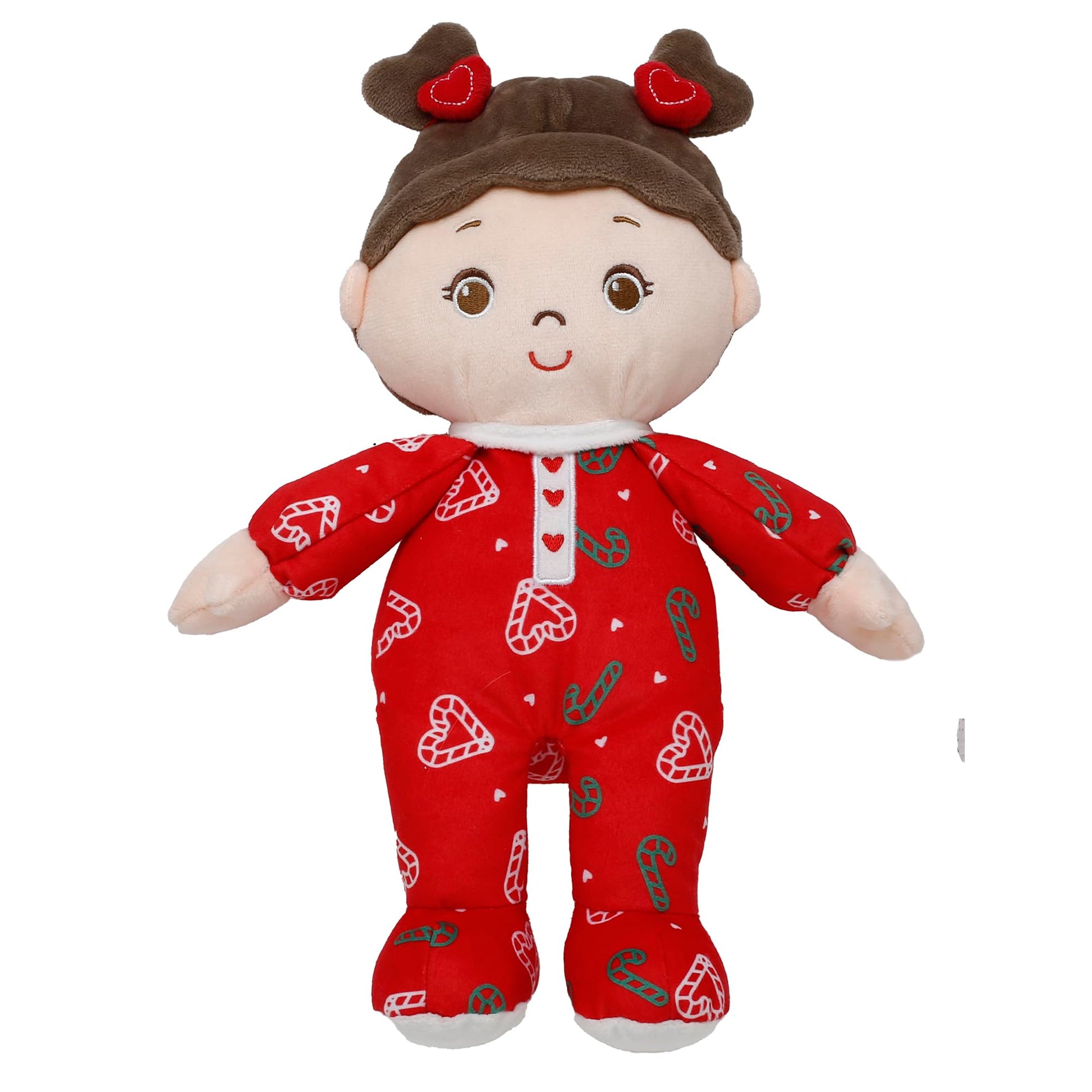 Baby Starters Large 13 inch Soft Baby Doll with Printed Pajamas, Brunette Ruby, Red