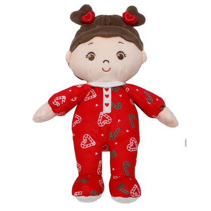 Baby Starters Large 13 inch Soft Baby Doll with Printed Pajamas, Brunette Ruby, Red