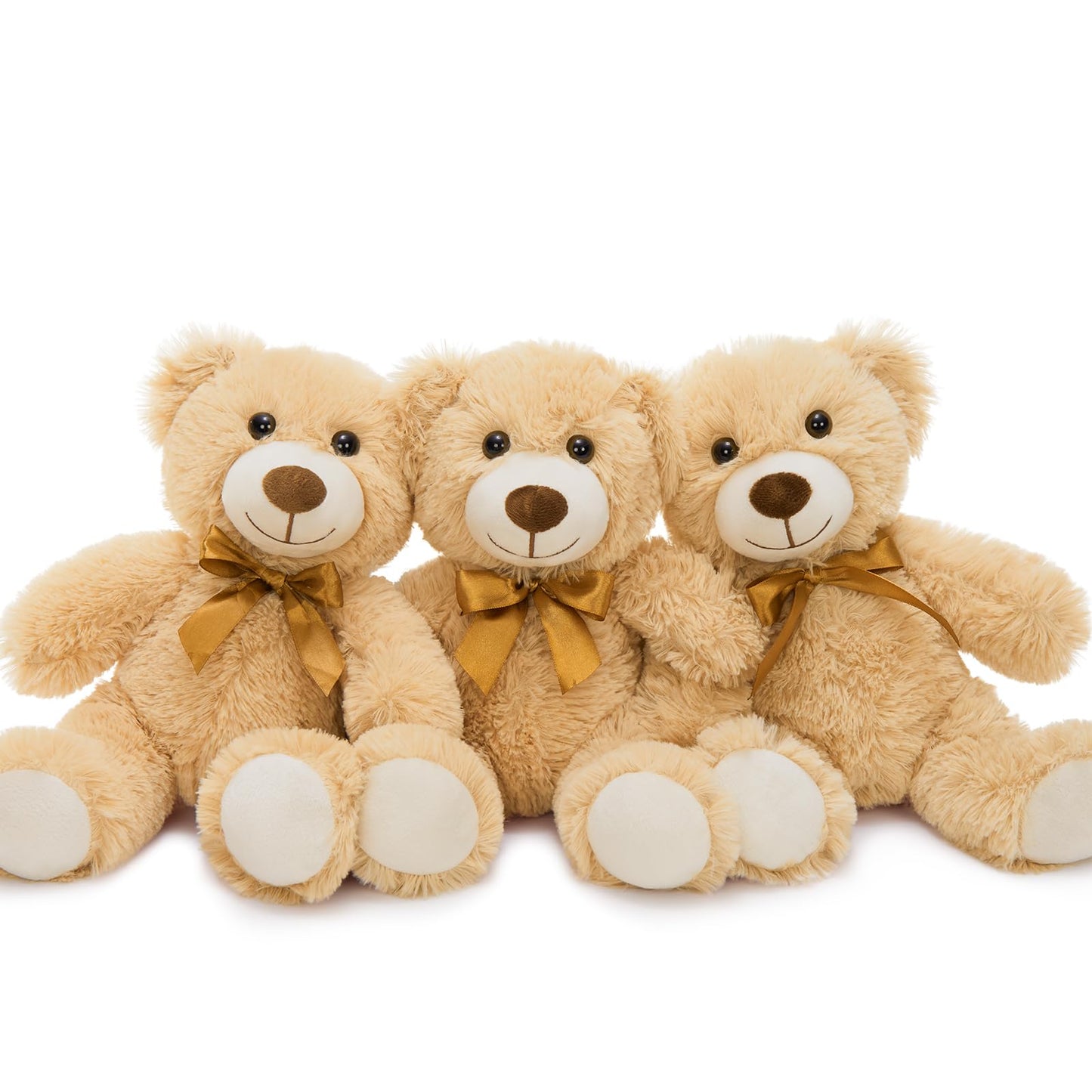 MorisMos 3Pcs Teddy Bears Bulk Baby Shower, 14inch Cute Teddy Bear Stuffed Animals Plush, Small Stuffed Bears on Centerpiece Baby Shower, Brown