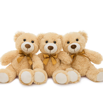 MorisMos 3Pcs Teddy Bears Bulk Baby Shower, 14inch Cute Teddy Bear Stuffed Animals Plush, Small Stuffed Bears on Centerpiece Baby Shower, Brown