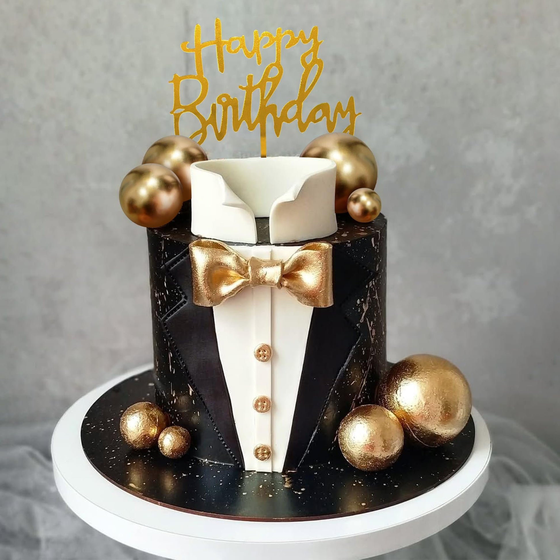 Suit Cake Topper Boss Cake Decorations with Golden Balls for Birthday Father Theme Decoration
