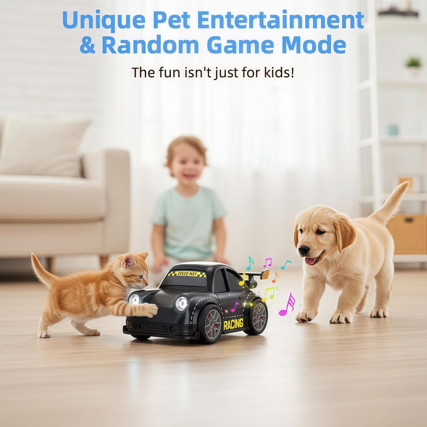 PanniOhye 3-in-1 Smart RC Car with Follow & Escape Modes, 360° Stunt Drift, Voice/Light Effects, and Pet Play Mode, 4WD Remote Control Car Toy