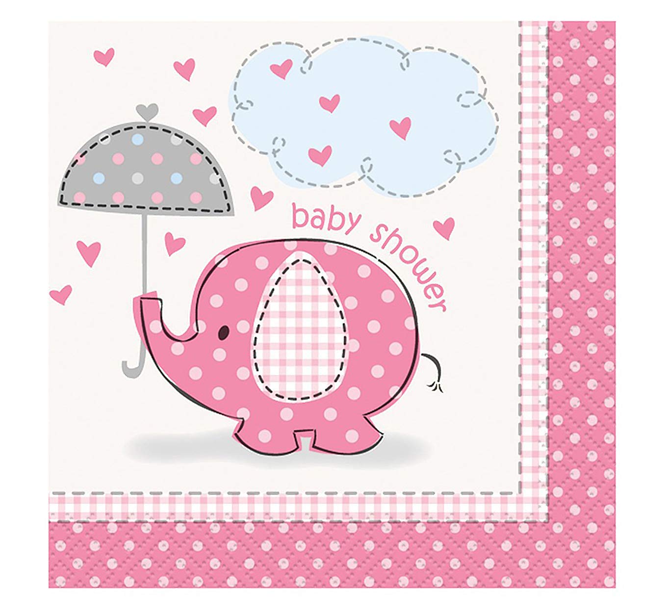 Pink Elephant Girl Baby Shower Cocktail Napkins, 16ct