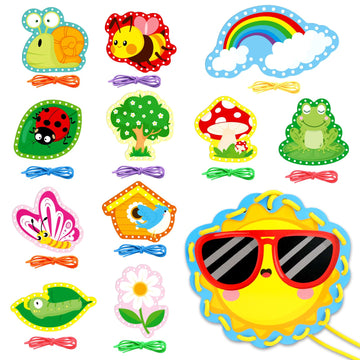 Omlisca Springtime Lacing Cards for Kids 12 Packs Double Sided Sewing Kits Flower Rainbow Butterfly Sewing Cards Educational & Learning Activities