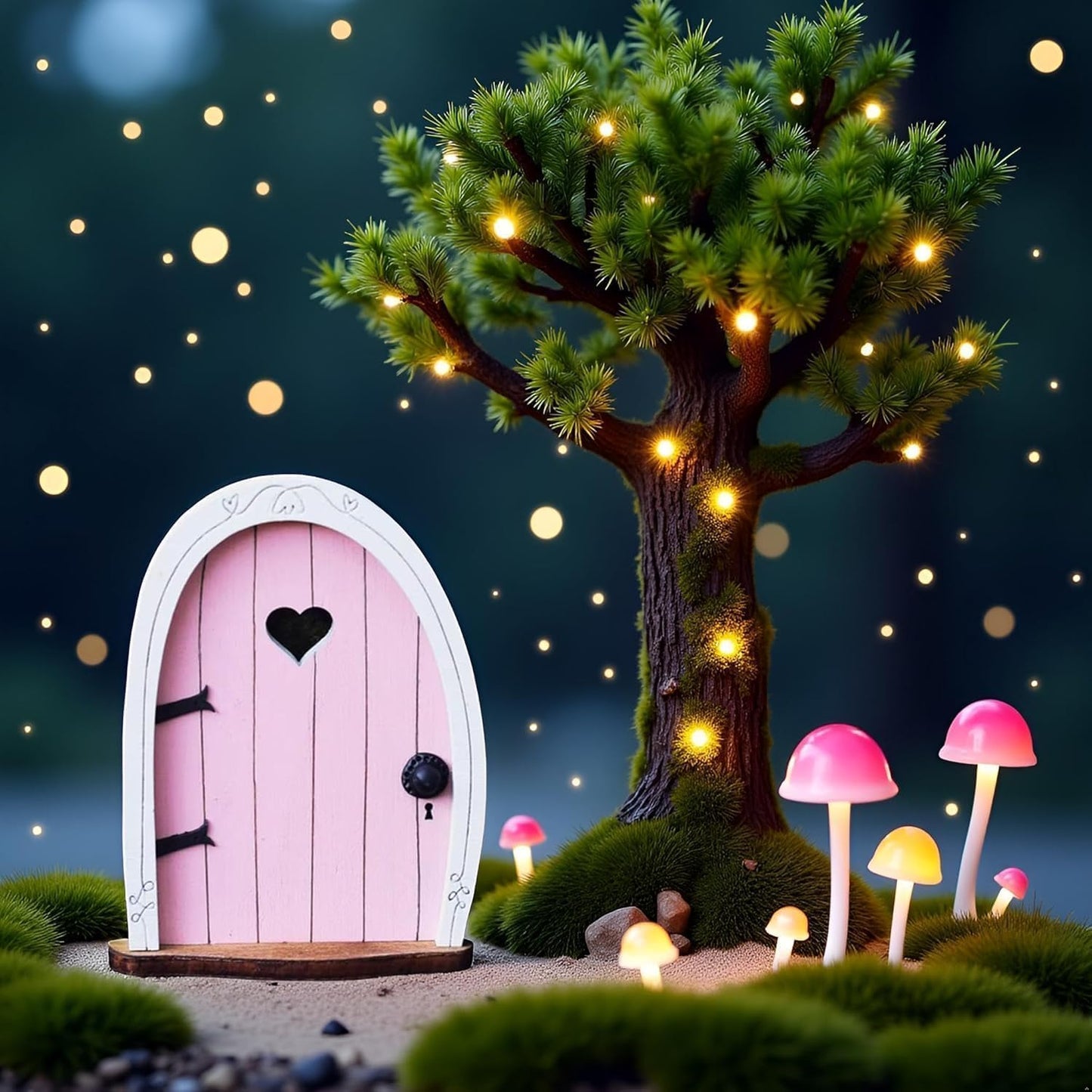 Pink Streak Mini Fairy Garden Door for Tree, 3D Miniature Fairy Door for Fairytale Tiny House Doors, Bonsai Terrarium Micro Landscape Decoration