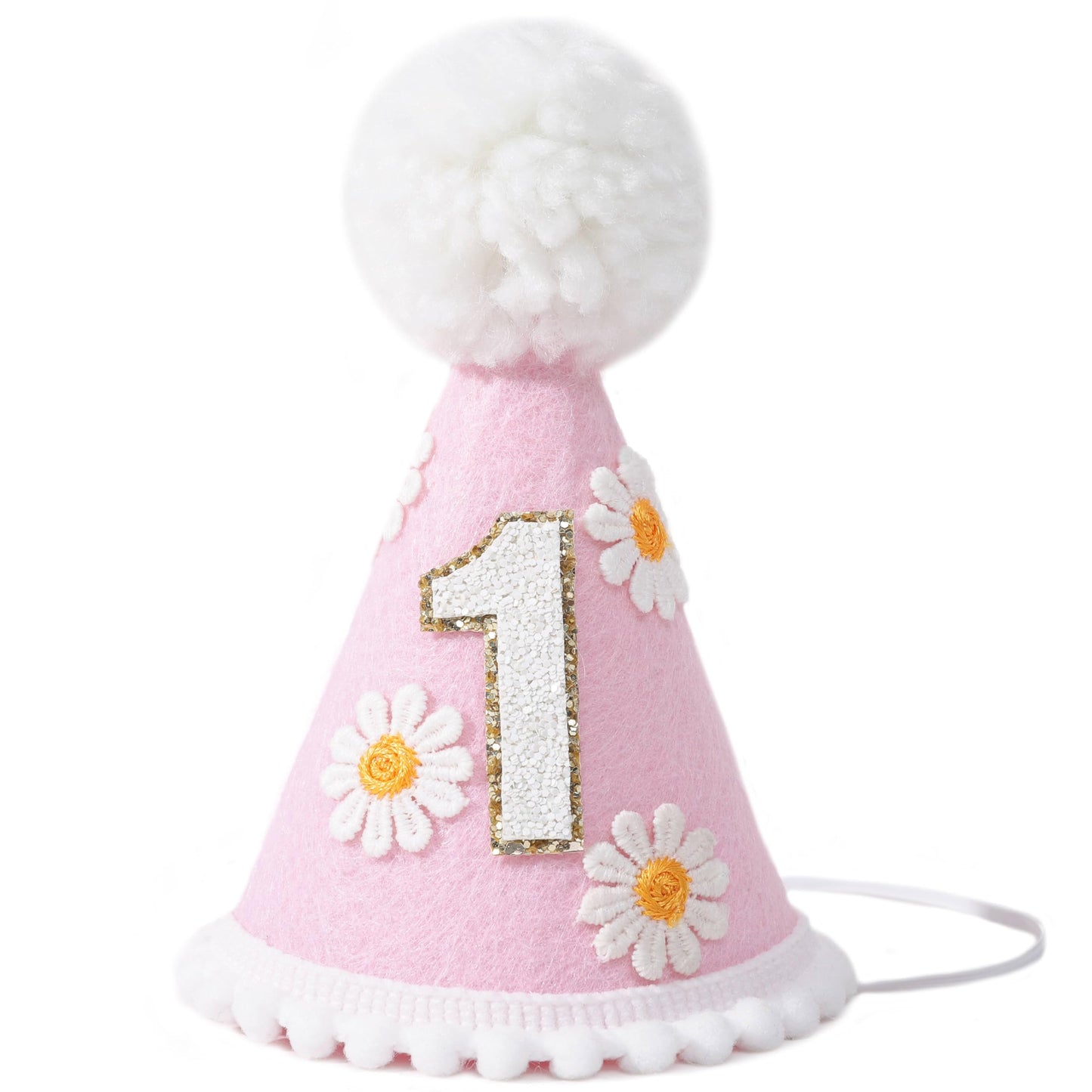 LINGANA First Birthday Hat - Baby Party Decor, Outfit Girl Boy Photo Booth Props, Cake Smash Backdrop (Pink Daisy)