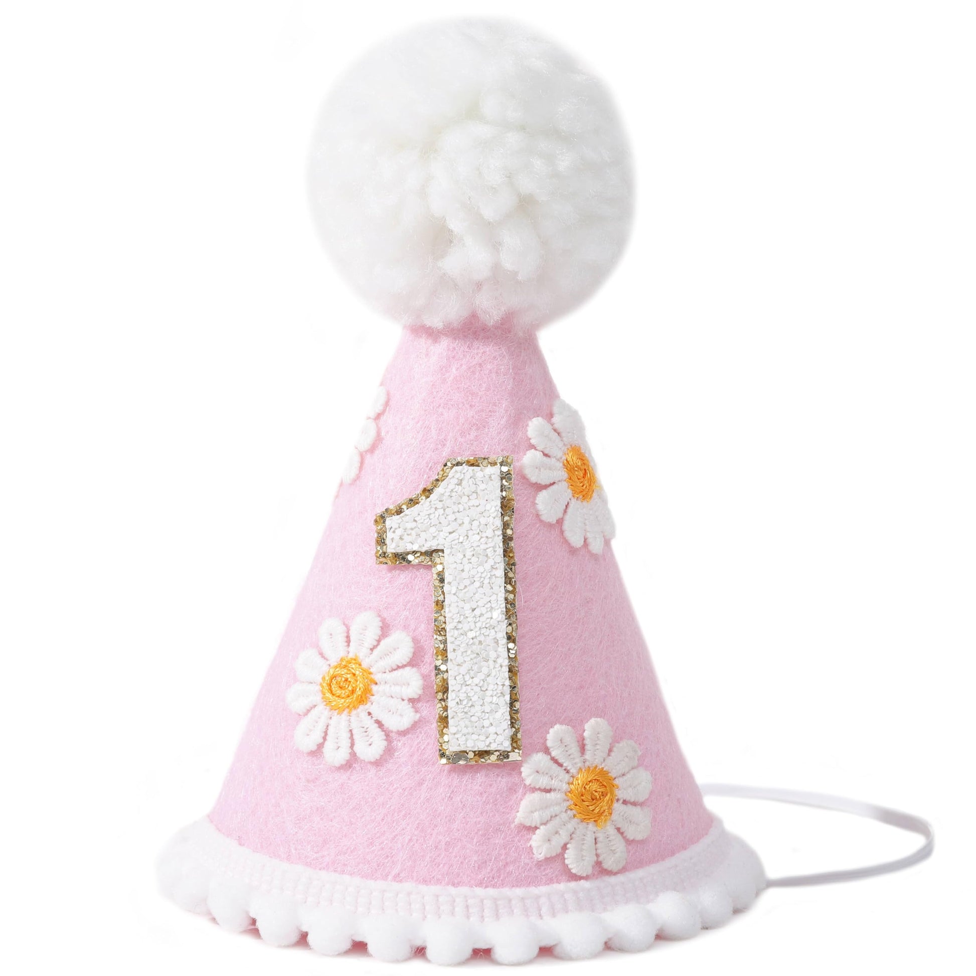 LINGANA First Birthday Hat - Baby Party Decor, Outfit Girl Boy Photo Booth Props, Cake Smash Backdrop (Pink Daisy)