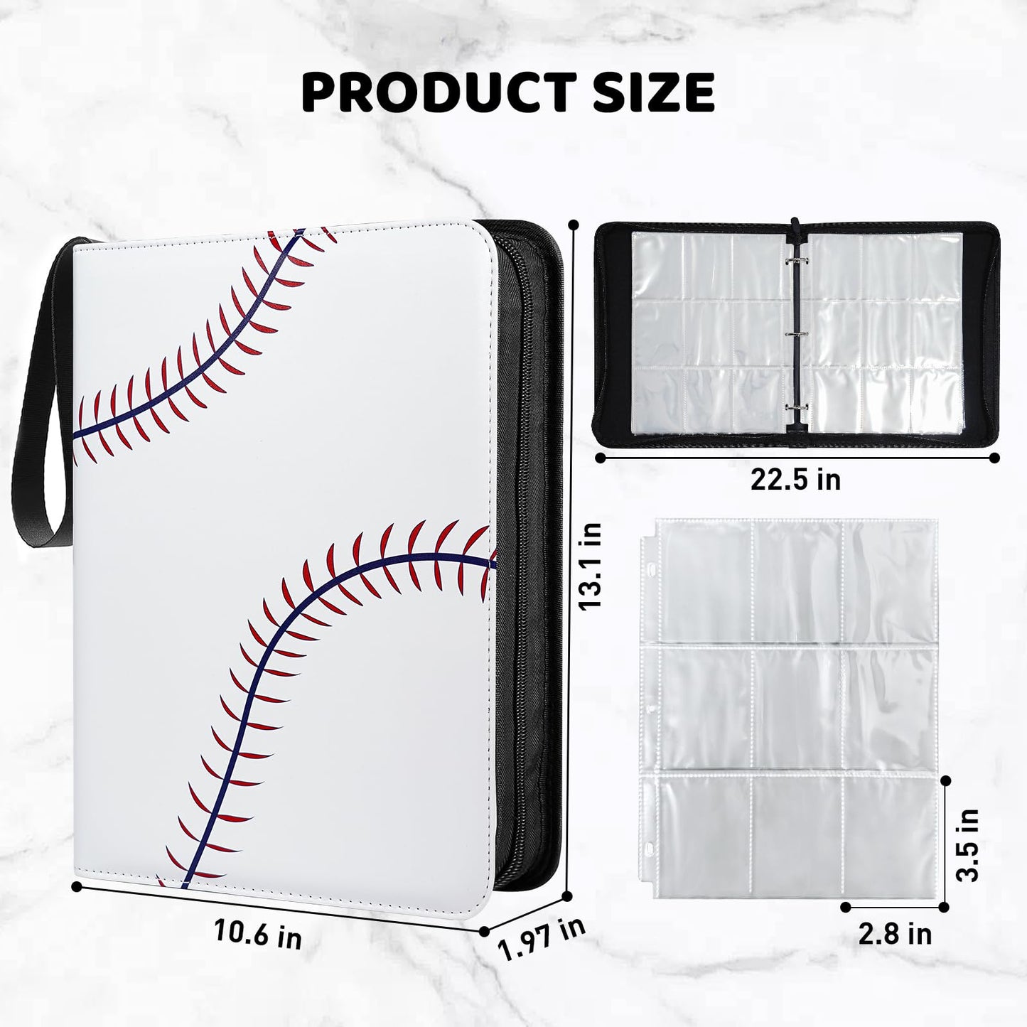 TLAZZ 990 Pockets Baseball Card Binder, Trading Card Collection Binder with 55 Removable Sleeves, Double Sided Pocket Sports Card Binder for MTG TCG