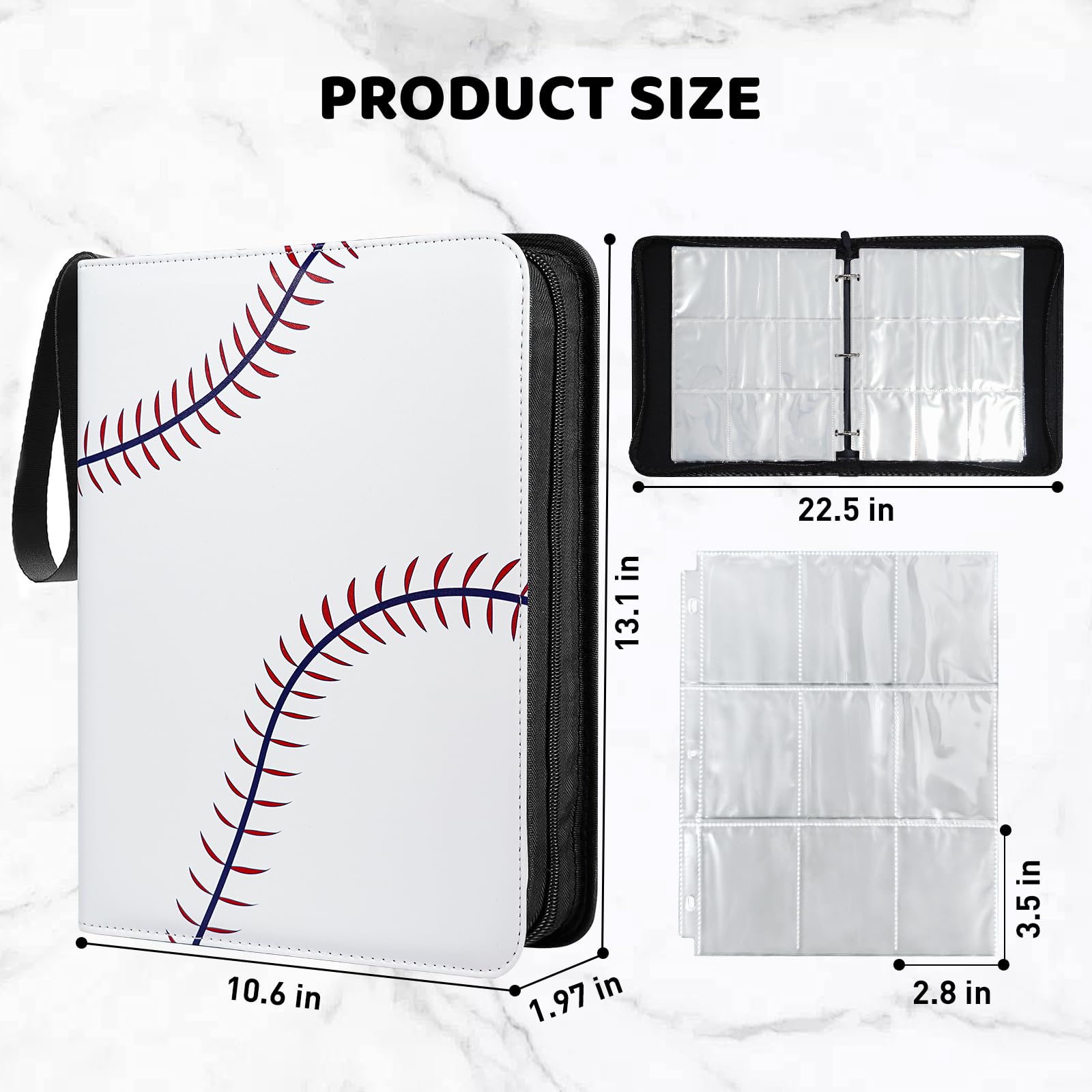 TLAZZ 990 Pockets Baseball Card Binder, Trading Card Collection Binder with 55 Removable Sleeves, Double Sided Pocket Sports Card Binder for MTG TCG