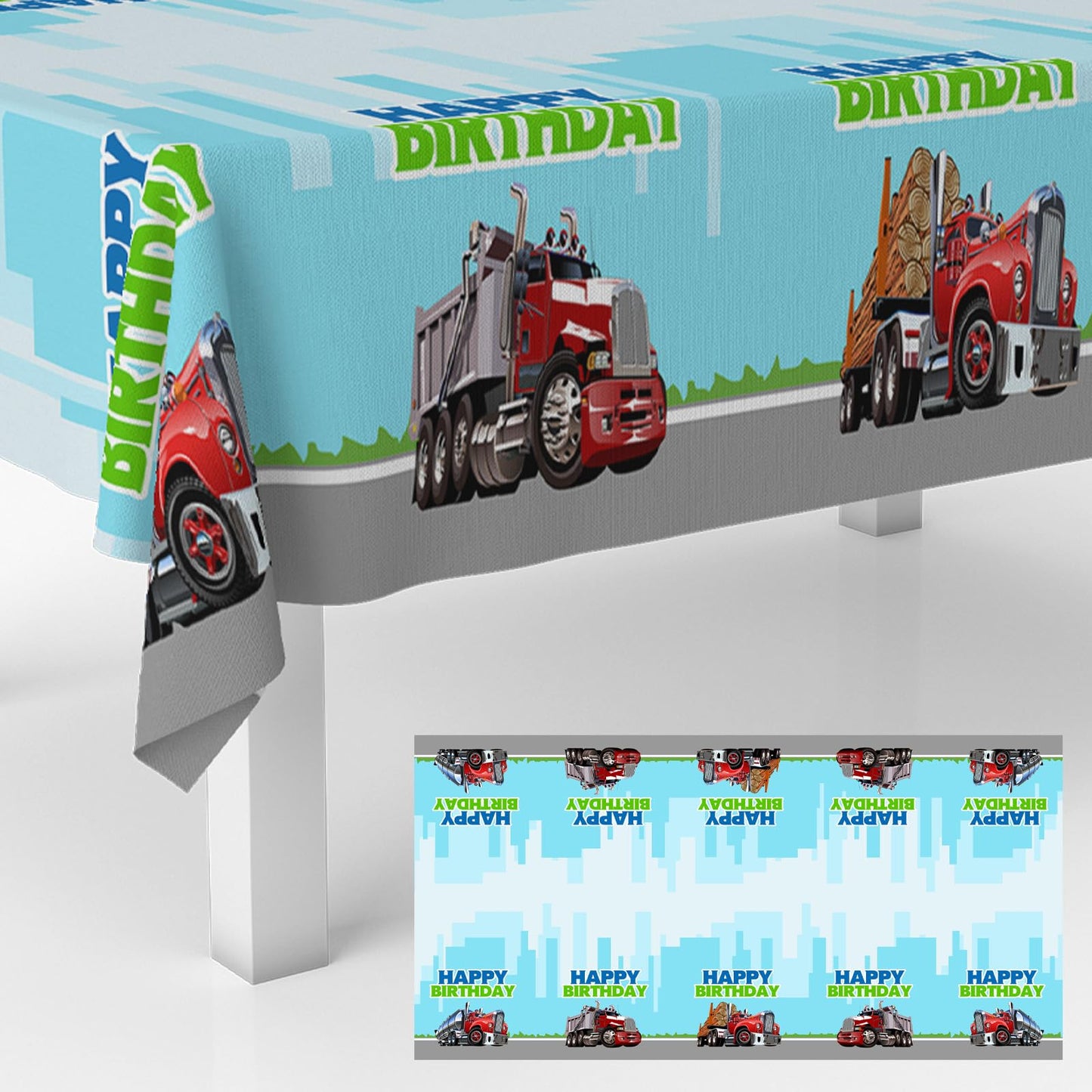 GZBJMYGS Truck Happy Birthday Tablecloth Truck Plastic Supplies Car Theme Boys Girls Green Birthday Party Supplies Party Picnic Camping Plastic Table
