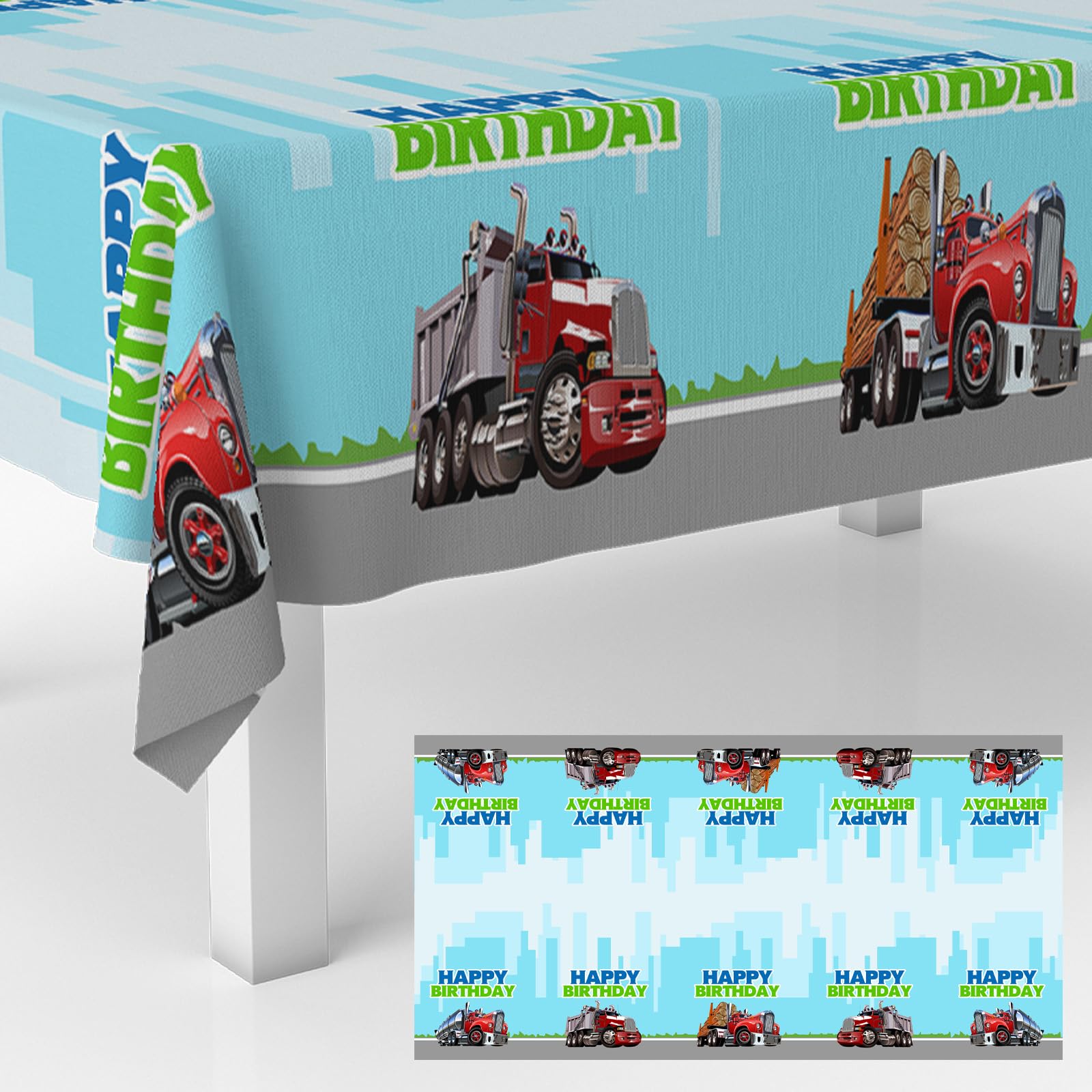 GZBJMYGS Truck Happy Birthday Tablecloth Truck Plastic Supplies Car Theme Boys Girls Green Birthday Party Supplies Party Picnic Camping Plastic Table