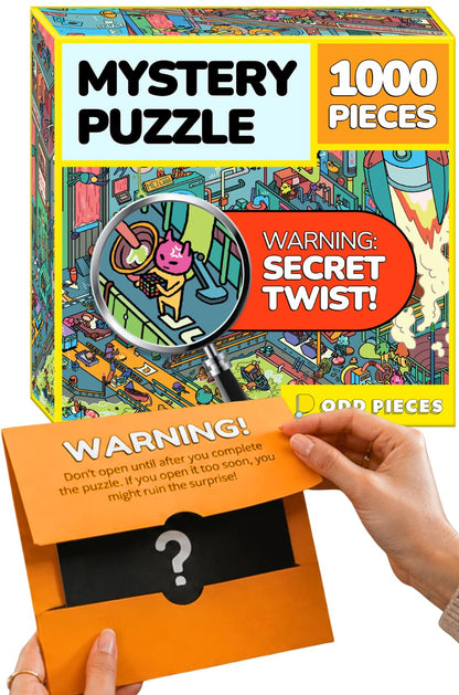 Odd Pieces Jigsaw Puzzles 1000 Pieces with Storytelling Comics, for Women, White Elephant, Mystery Puzzle for Adults & Kids - 19.7'' x 27.6''