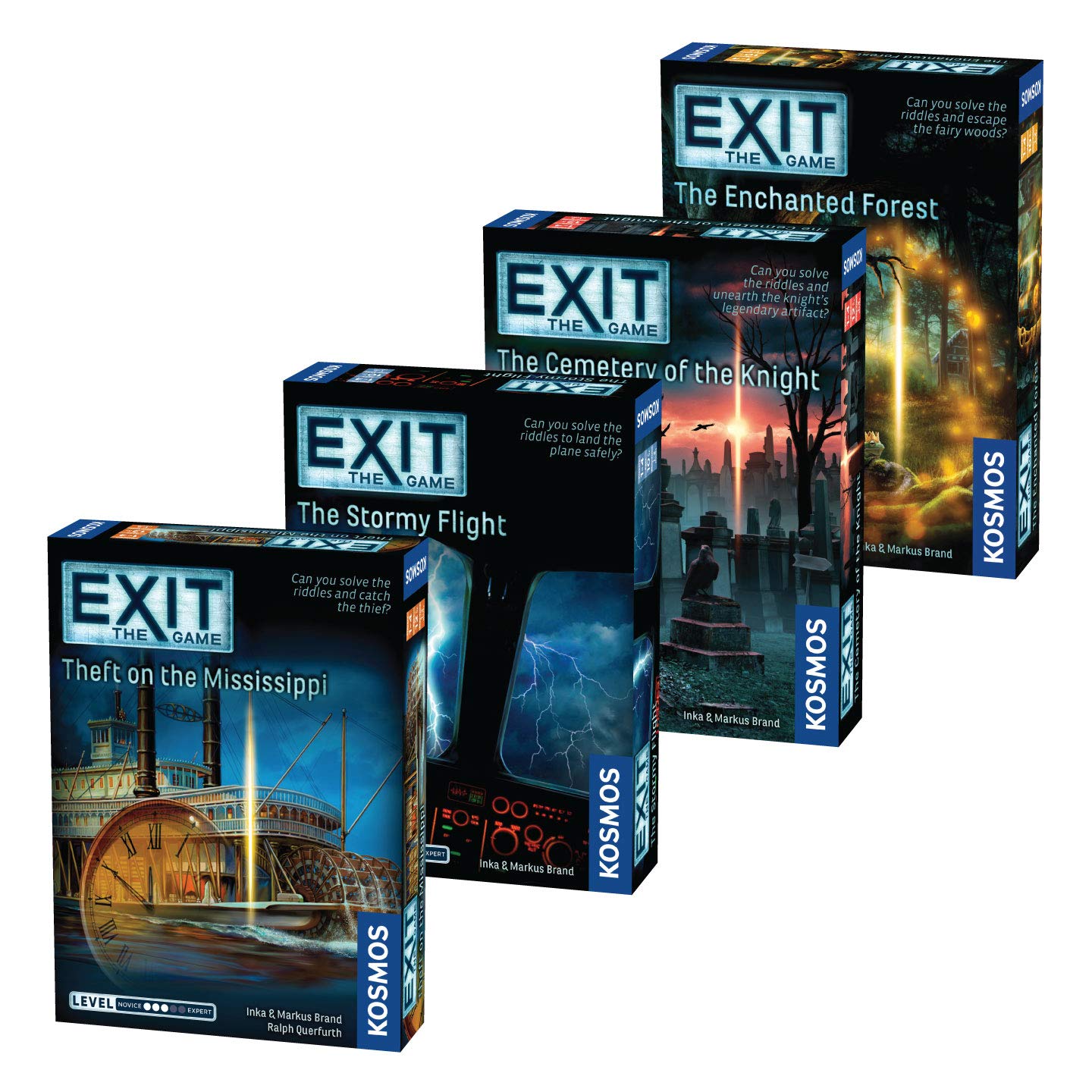 EXIT: The Game 4-Pack Escape Room Bundle | Season 4 | Theft on the Mississippi | Stormy Flight | Cemetery of the Knight | Enchanted Forest |