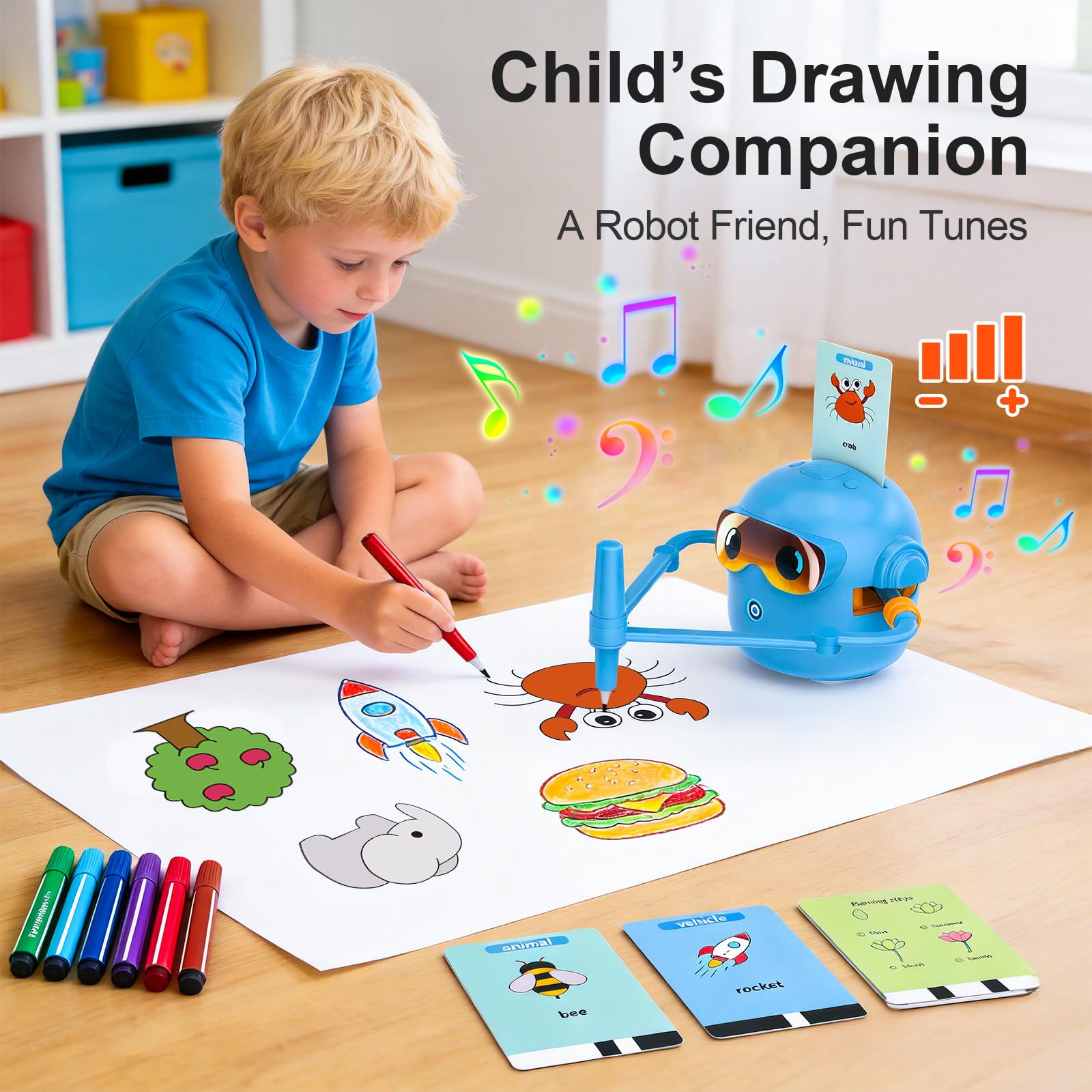 Kids STEM Drawing Robot, Voice Interactive Learning Toy with 100 Word Cards & 12 Color Pens, Educational Art Machine, for Toddlers Boys Girls Ages 3-8