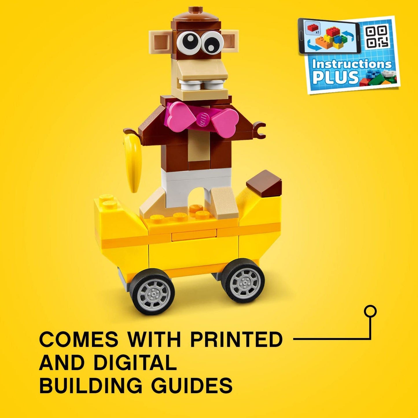 LEGO Classic Bricks and Wheels 11014 Building Kit, Includes a Toy Car, Train, Bus, Robot, Skateboarding Zebra, Race Car, Bunny in a Wheelchair,