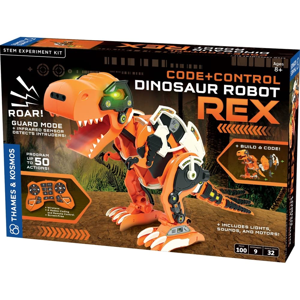 Thames & Kosmos Code+Control Dinosaur Robot REX Robotics & Engineering STEM Kit | Build & Program a Robotic T. Rex | Includes Sensor, Motor, Lights