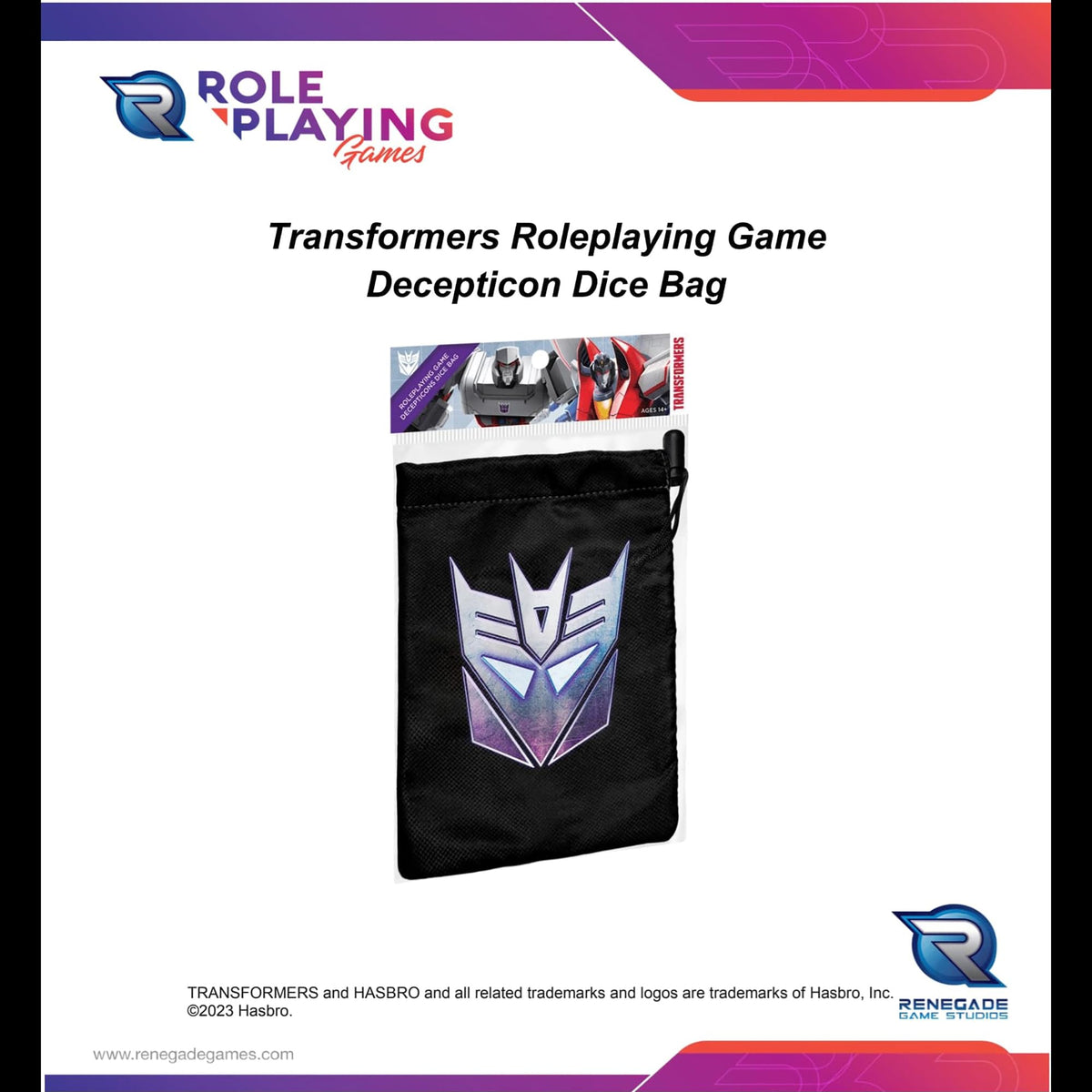 Renegade Game Studios Transformers Decepticon Dice Bag - RPG Drawstring