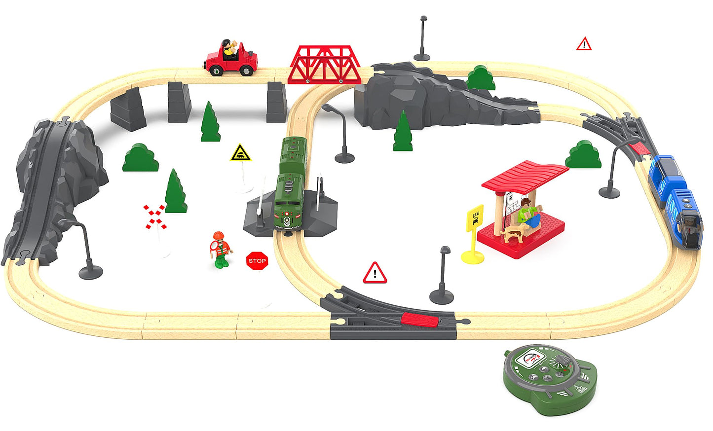 Train Toy Remote Control Locomotive, Motorized Train Set for Wooden Track, Electric Trains with Sound & Lighting Effects Compatible with Thomas, Brio