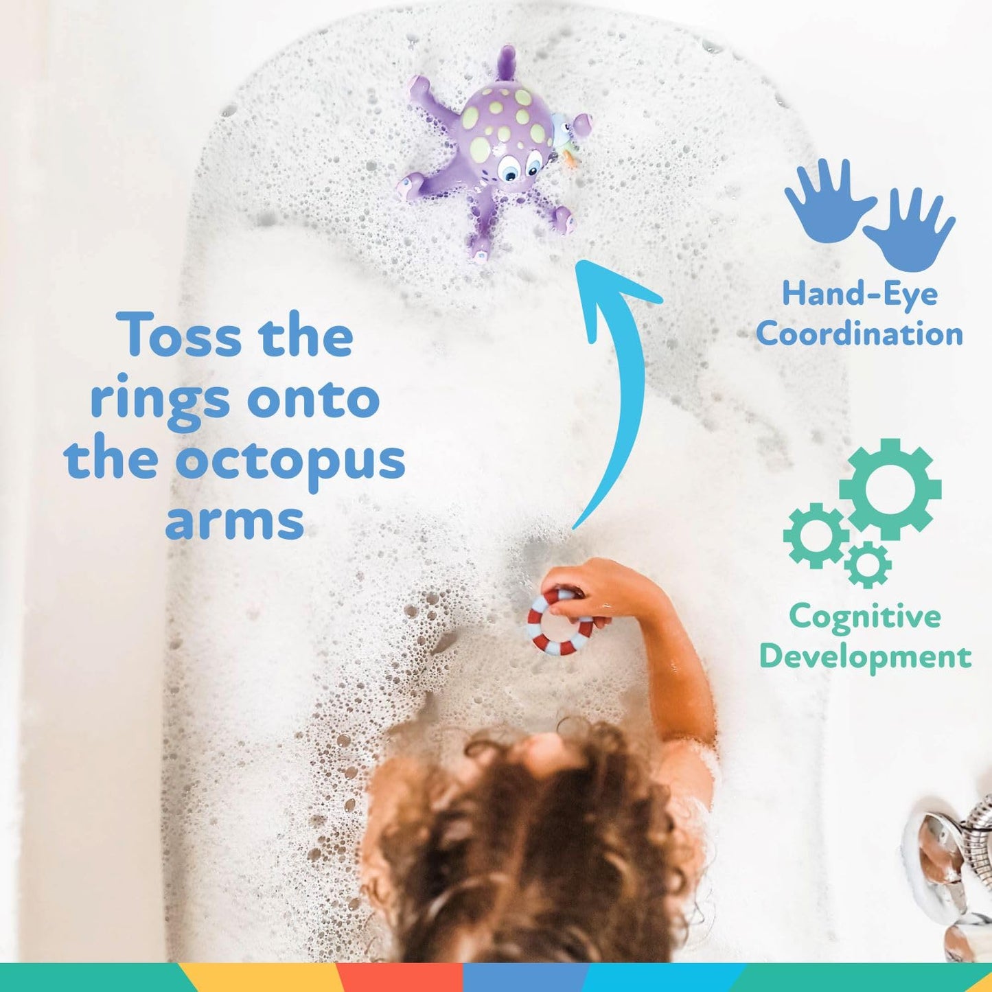 Nuby Floating Octopus with 3 Hoopla Rings - Baby & Toddler Bath Toy - No Hole Design Keeps Moisture Out - Fine Motor Skills - 18+ Months - Great Baby